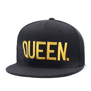 Queen. Snapback Hat Classic‎ Flat Brim Baseball Cap Black, Yellow Letters, King